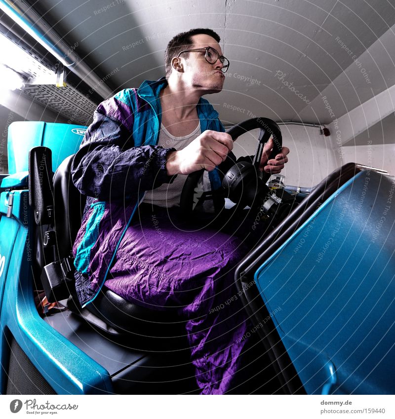 racing kalle Man Driving Vehicle Eyeglasses Petit bourgeois Steering wheel Movement tracksuit horn-rimmed glasses Track-suit top Only one man Mid adult man