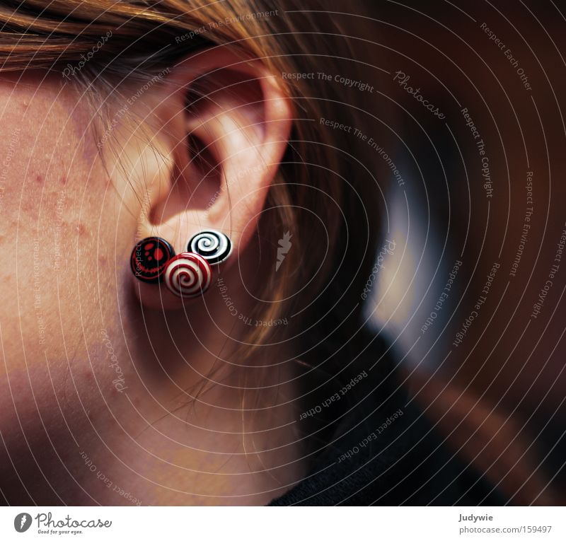 You hear better with earrings. Ear Listening Circle Ring Earring Jewellery Girl Woman Detail Hair and hairstyles Round Youth (Young adults) Head Black Snail