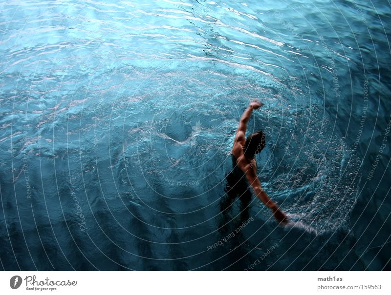 waterbender Water Swimming pool Whirlpool Man Blue Turquoise Brown Wet Sports Playing water demon Musculature