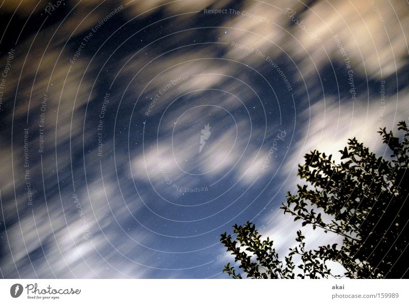 cyclone low Clouds Gap in the clouds Cloud field Night Stars Tree Tree bark Nature Blue Opinion Twig Evening Sky Universe Long exposure akai Starry sky