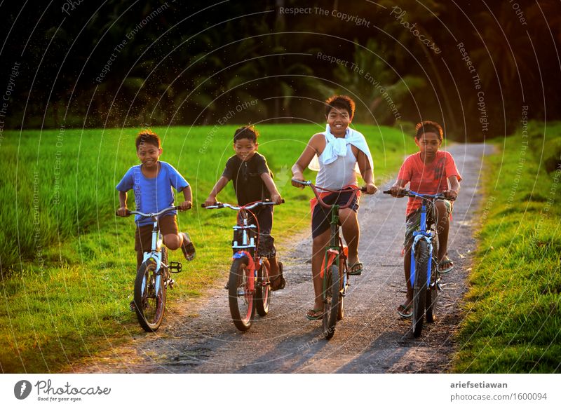 Four Children With Their Bicycles Human being Masculine Boy (child) Brother Friendship 4 Group Group of children 3 - 8 years Infancy Environment Nature