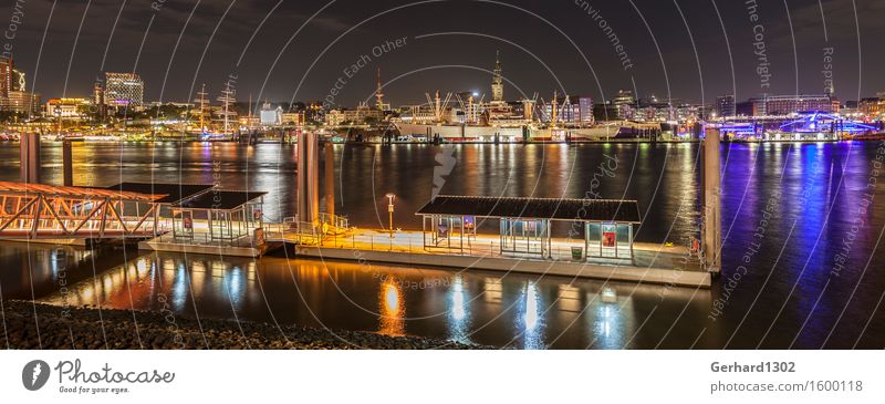 Night panorama of the port of Hamburg Tourism Trip Sightseeing City trip Night life Port City Deserted High-rise Industrial plant Harbour Tourist Attraction