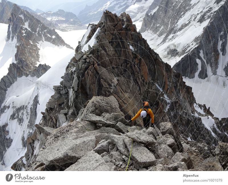 scaly Mountain Hiking Climbing Mountaineering Rock Alps Mont Blanc Snowcapped peak Fight Above Athletic Willpower Brave Determination Passion Diligent Endurance