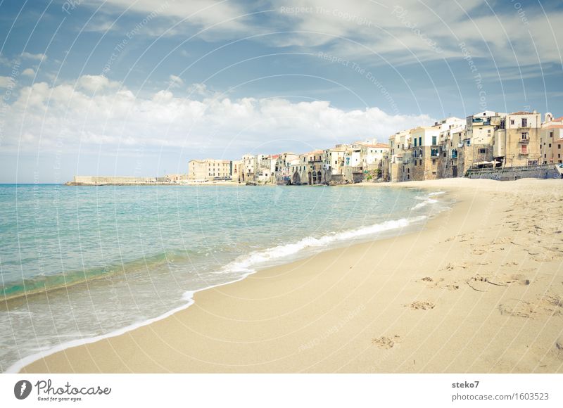 Sicilian coast Summer Coast Beach Ocean Mediterranean sea Port City Swimming & Bathing Free Warmth Loneliness Vacation & Travel Cefalú Sicily Going Tracks
