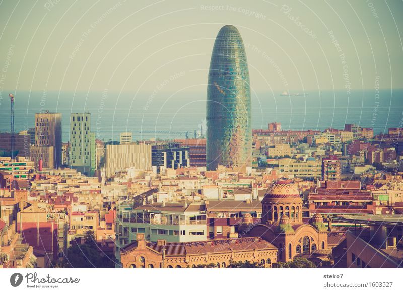 Torre Agbar Barcelona Catalonia Spain Downtown Skyline High-rise Manmade structures Architecture Landmark torre agbar Exceptional Famousness Glittering Tall