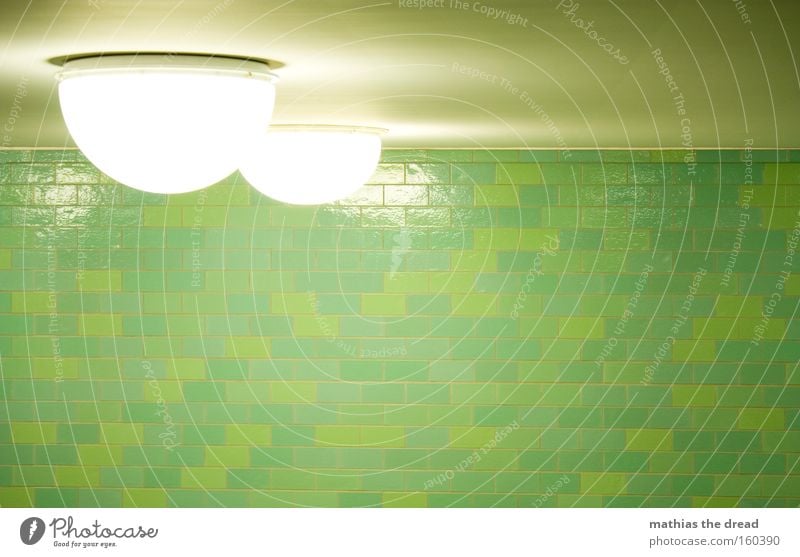 ROUND DINGER Lamp Lighting Semicircle Bright Flashy White Skylight Wall (building) Tile Green Pattern Structures and shapes Interior design Train station Tunnel