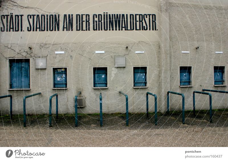 Grünwalder stadium Playing Stadium Old Blue White Loneliness Decline 1860 Derelict Iconic Football stadium National league Repelled Empty Colour photo
