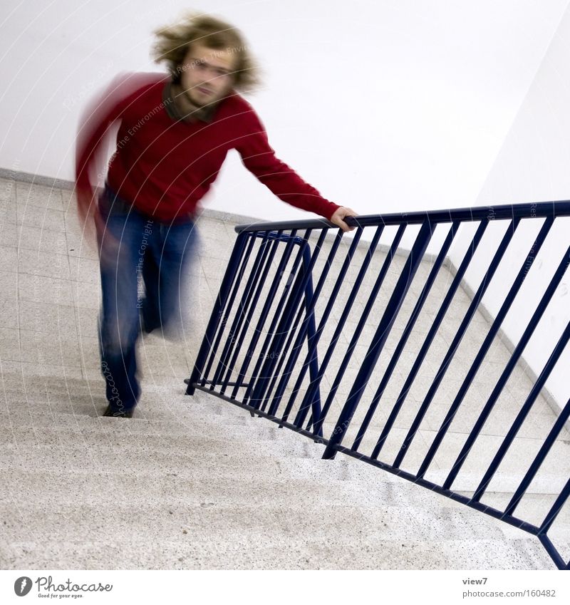Hurry up! Speed Walking Running sports Stairs Staircase (Hallway) Time Late Delay Haste Racing sports Date Concentrate Man Sporting event Competition