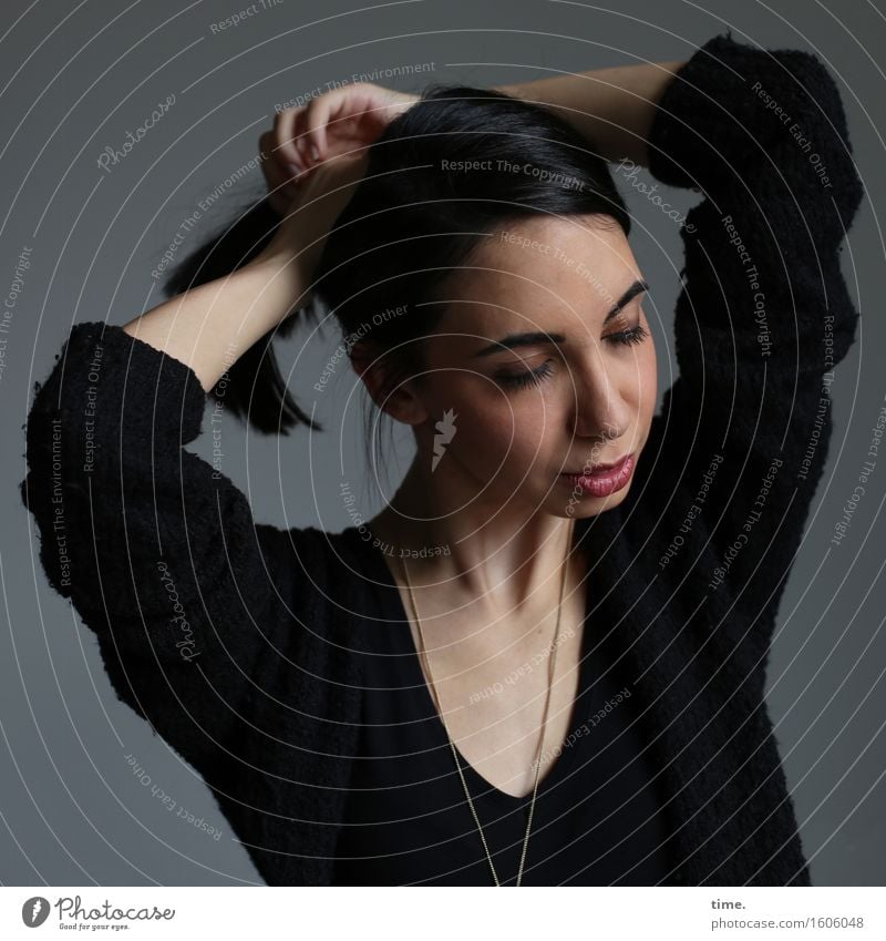 . Feminine 1 Human being Sweater Jewellery Necklace Black-haired Long-haired To hold on Passion Watchfulness Conscientiously Caution Serene Patient Calm