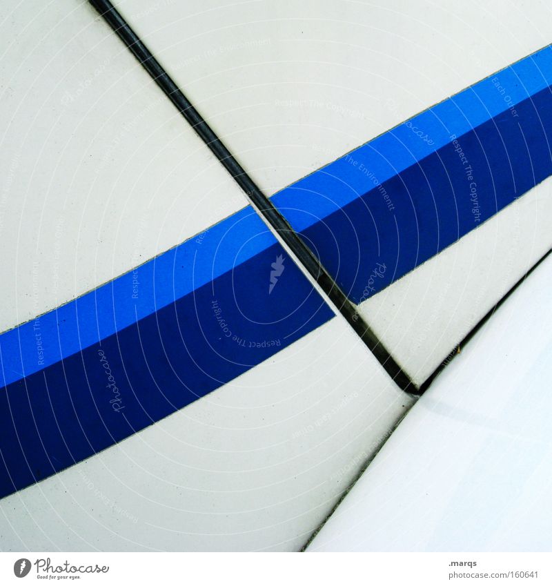Rennstreifen Colour photo Exterior shot Structures and shapes Copy Space top Copy Space bottom Varnish Metal Line Stripe Elegant Clean Blue White Optimism