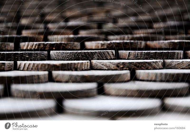 Schindler's List Calm Stairs Wood Stripe Old Round Brown Roofing tile Depth of field Regular Graphic Rustic Monochrome Close-up Detail Macro (Extreme close-up)