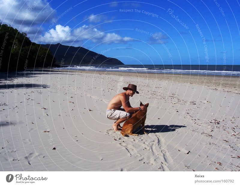 Dog's Beach Sky Human being Australia Sand Hat Blue Virgin forest Waves Vacation & Travel Clouds Mountain Summer