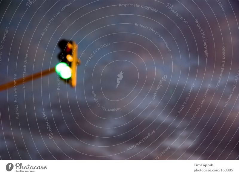 Next traffic light up Traffic light Green Crossroads Road junction Night Sky Night sky Twilight Signal Clouds Dark Transport Traffic regulation Moody Light