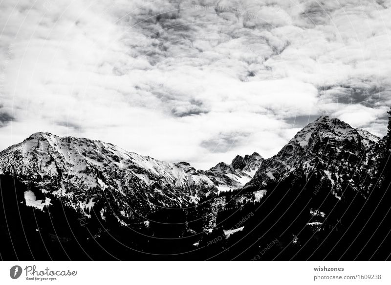 Snowcapped mountains in black and white Nature Climate Forest Rock Alps Mountain Peak Snowcapped peak Hiking Black White Wanderlust Far-off places Bavaria