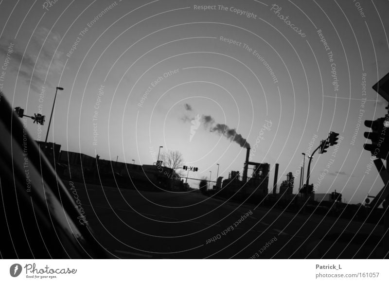 smoky intersection Industrial district Black White Environment Street Motor vehicle Germany Exhaust gas Production Infrastructure Industry Black & white photo