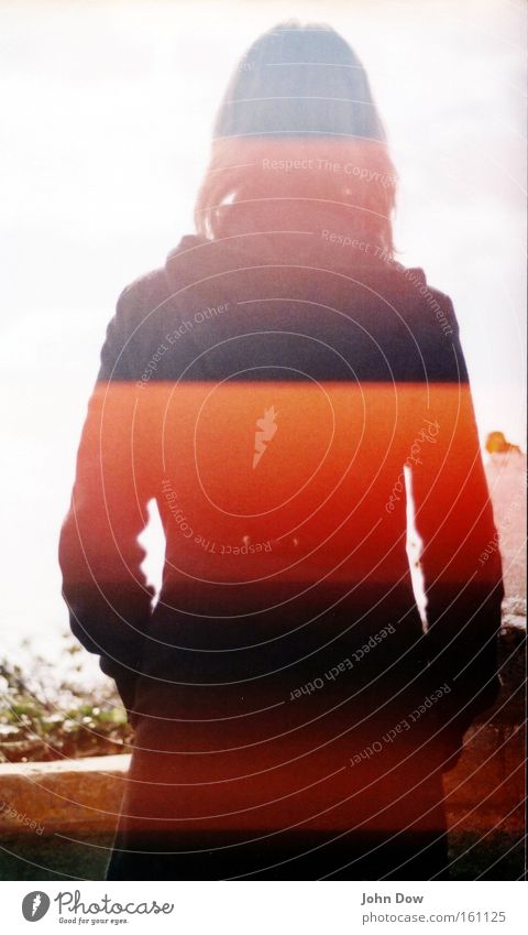 Data Acquisition / Identity Human being Feminine Young woman Youth (Young adults) Jacket Coat Stand Dream Uniqueness Longing Wanderlust Anonymous Barcode