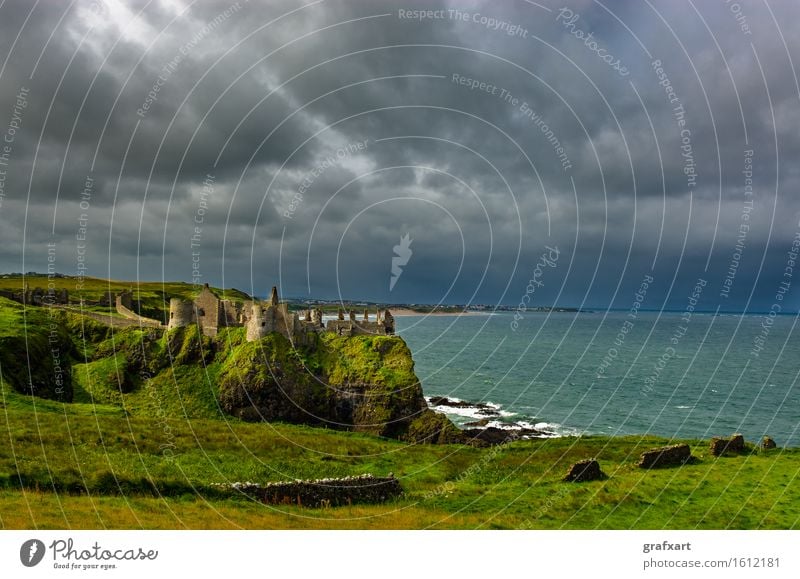Dunluce Castle on the stormy coast of Northern Ireland Coast Landscape Ocean Travel photography Old Atlantic Ocean Ruin dunluce castle Fortress Past