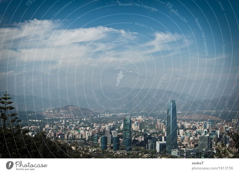 Santiago de Chile Clouds Mountain South America Capital city Skyline High-rise Bank building Growth Town Financial Industry Society Trade Might Adversity Modern