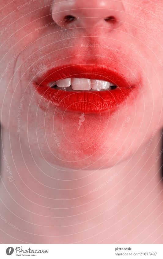zerknutschtsie Art Esthetic Lips Lipstick Lip care Feminine Teeth Emotions Unemotional Smiling Mouth Kissing Red Colour photo Multicoloured Interior shot