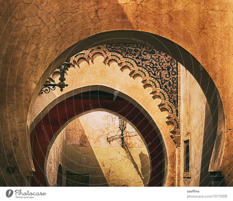 1001 nights Marrakesh Esthetic Medersa Morocco Near and Middle East Islam Arabia Ornamental arch HDR Fairy tale Ochre Dream Graceful Colour photo Exterior shot