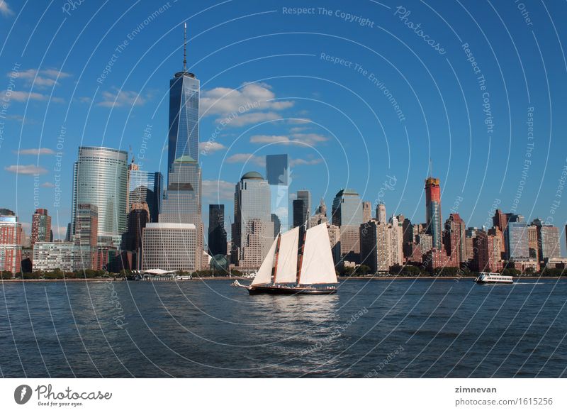 Lower Manhattan cityscape with sailing ship Vacation & Travel Freedom Landscape Earth Town Skyline High-rise Building Architecture Tourist Attraction