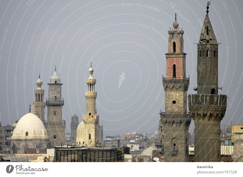 tower construction Islam Mosque Cairo Egypt Silhouette Smog Prayer Landscape House of worship pray muezzin Tower