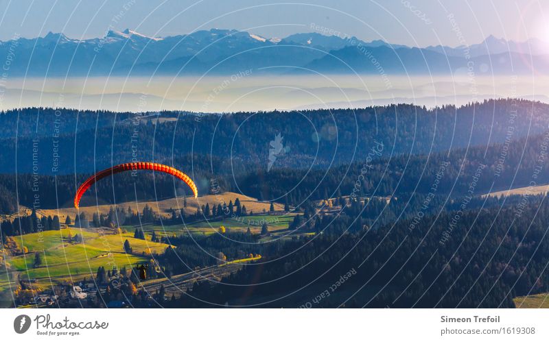freedom Lifestyle Skydiving Parachute Paragliding Adventure Summer Mountain Landscape Beautiful weather Hill Rock Alps Black Forest Discover Flying Jump