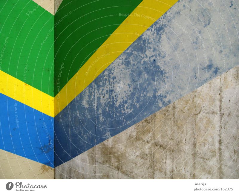 Brazil Architecture Facade Line Stripe Old Positive Retro Blue Yellow Gray Green Colour Corner Upward Diagram Background picture Upswing Shabby Flag