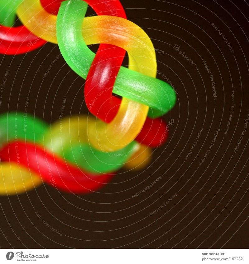 confectionery chain Candy String Multicoloured Red Green Yellow Sweet Chain Plaited Braids Connection Colour Muddled Loop Coil Macro (Extreme close-up) Close-up