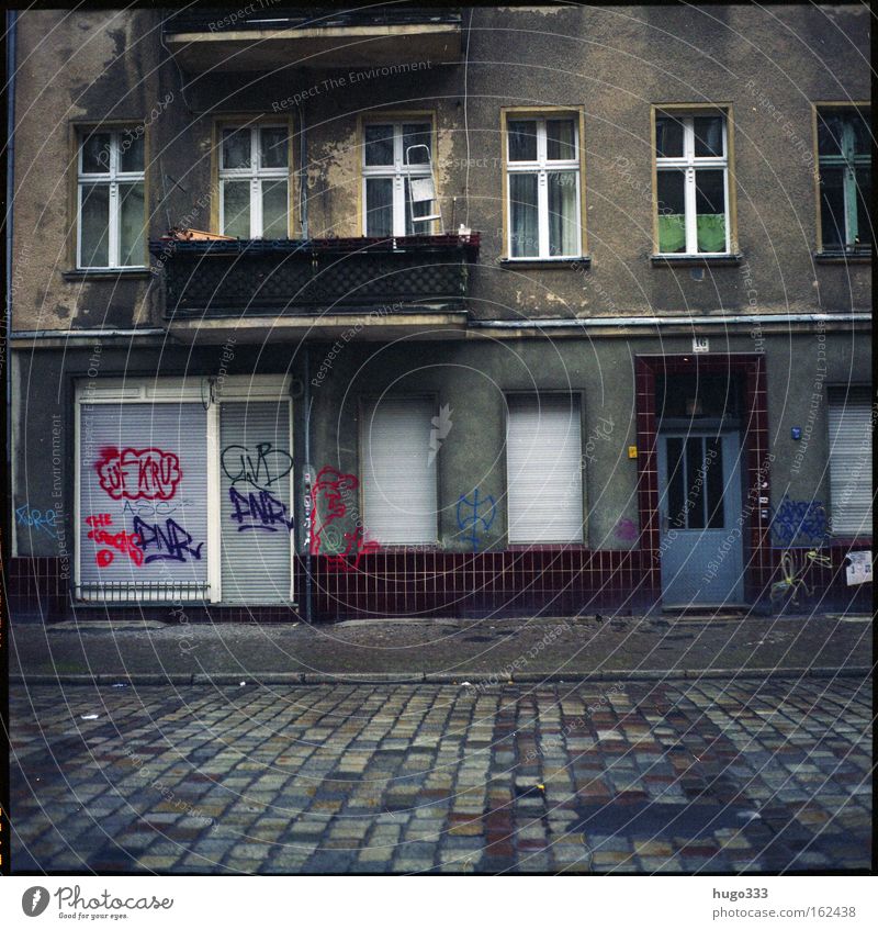 Berlin V House (Residential Structure) Housefront Old building Medium format Loneliness Gloomy Street Entrance Graffiti Window Neukölln Kreuzberg Transience 120