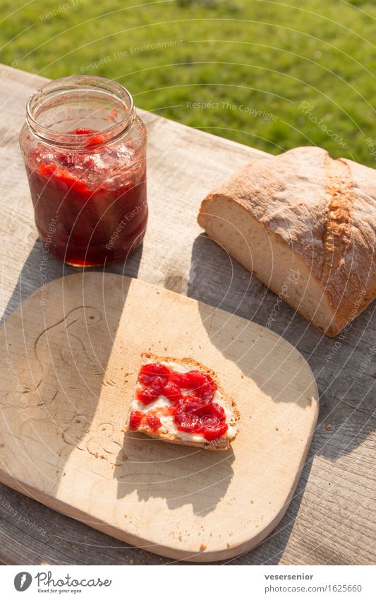 breakfast bread Food Bread Jam Nutrition Breakfast Chopping board Summer Simple Delicious Anticipation Modest To enjoy Idyll Calm Thrifty Contentment