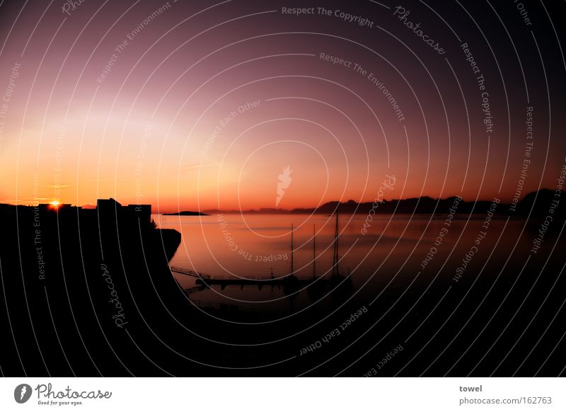 Norwegian Sunset Norway Sunrise Ocean Red Contrast Harbour Morning Calm Safety (feeling of) Midnight sun Water seascape Arctic circle Landscape marina Fjord