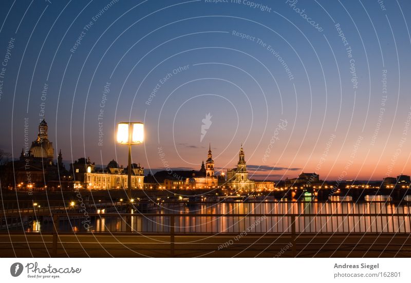 Boys' and girls' town Colour photo Exterior shot Copy Space top Evening Twilight Reflection Sunrise Sunset Long exposure Panorama (View) River Dresden Town
