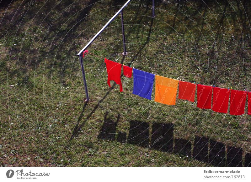 You still have to take off the laundry! Laundry Clothesline Holder Shadow Towel Multicoloured Gloomy Grass Drought Warmth Summer laundry place