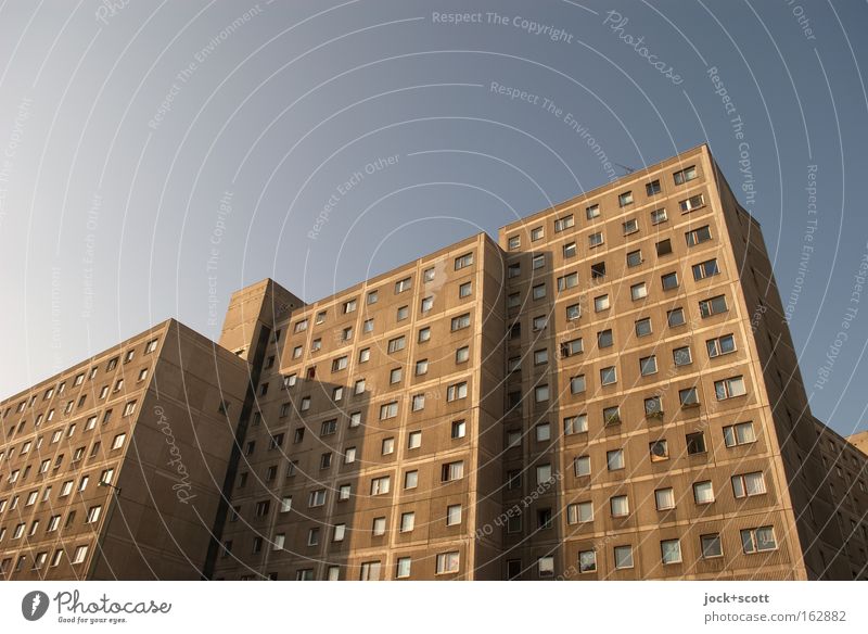 Fusion panel building Architecture Cloudless sky Beautiful weather Downtown Berlin Town house (City: Block of flats) Tower block Facade Retro Gloomy Brown