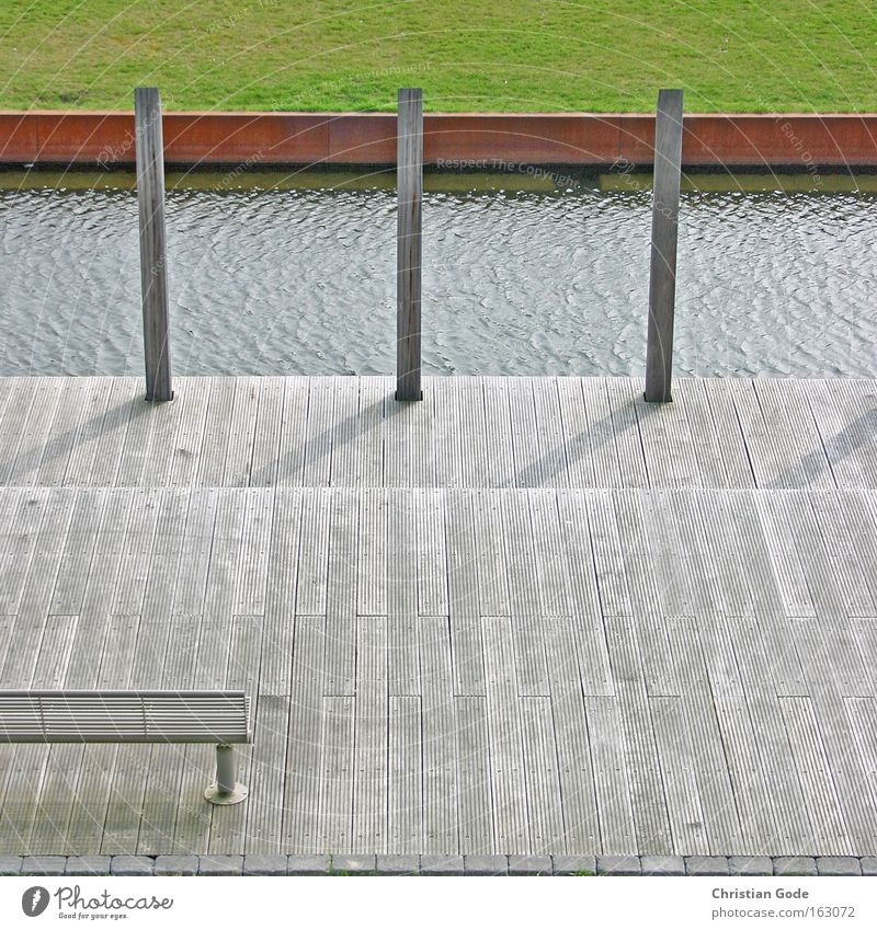 Tribute to ohneski Wood Water Lawn Grass surface Meadow Red Green Bench Bochum Industrial heritage Joist Terrace Brook Shadow Architecture Germany Westpark