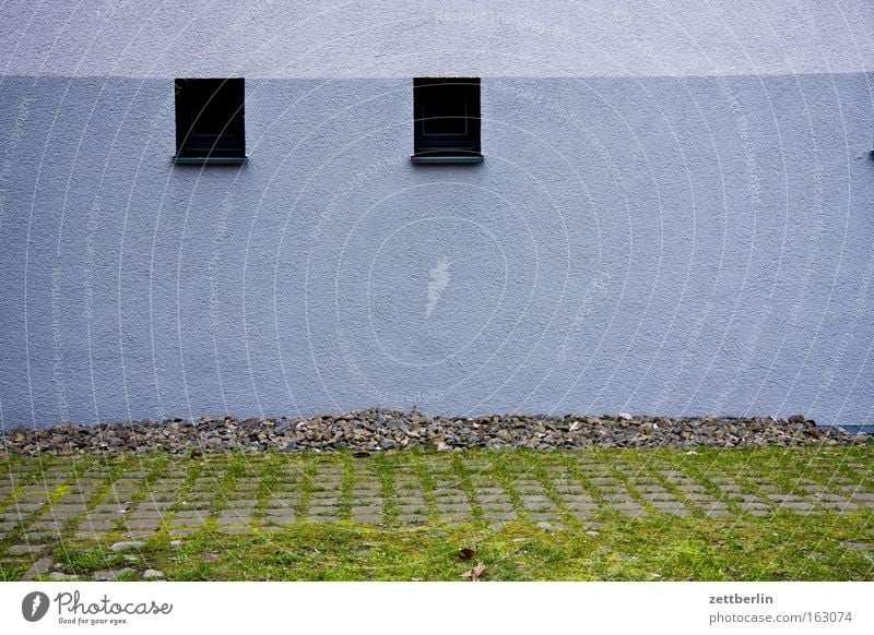 Two windows Window House (Residential Structure) Building Neighbor Vantage point Side by side Sky blue Parking lot Detail Living or residing double windows