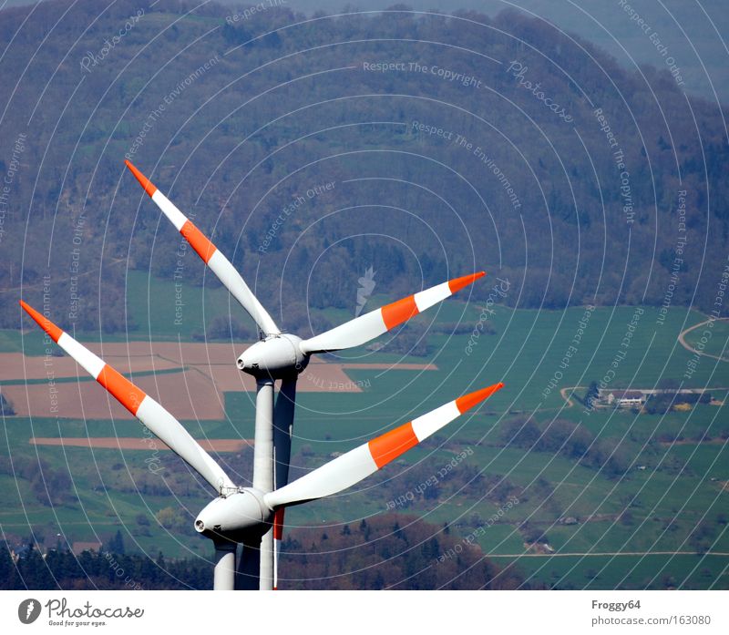 twin Wind Wind energy plant Rotor Mountain Forest Clouds Technology Energy Alternative Weather Wind direction Industry