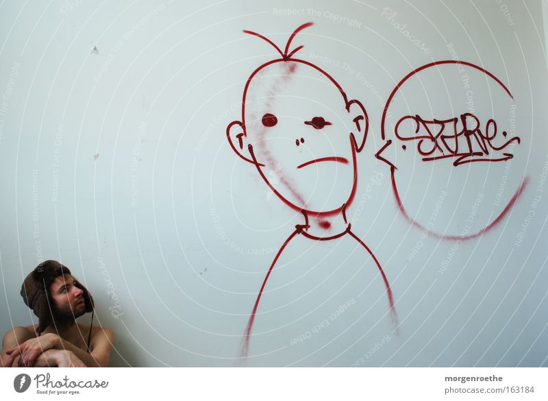 Fictitious Conversation Headwear White Red Man To talk Derelict Graffiti