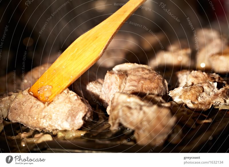 Nice pieces of meat are fried on the barbecue. Shallow dof. Meat Eating Dinner Flat (apartment) Kitchen Restaurant Warmth Stove & Oven Hot Delicious