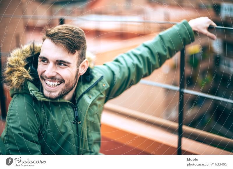 Handsome caucasian young man Lifestyle Style Happy Beautiful Face Leisure and hobbies Academic studies Camera Man Adults Environment Town Beard Smiling