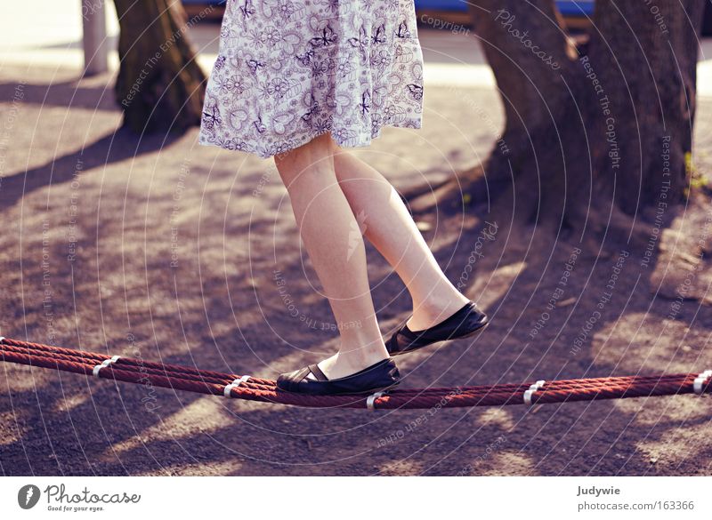 the tightrope walker Colour photo Subdued colour Exterior shot Day Joy Contentment Playing Summer Dance Child Girl Youth (Young adults) Ballet Circus Spring