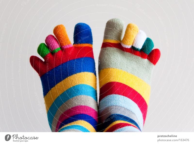 toe socks Stockings Toes Tip of the toe Stripe Striped Foundations Multicoloured Clothing Colour Leisure and hobbies Feet Parts of body Legs Movement