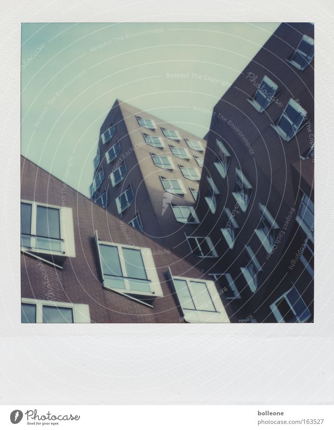 Gehry's already a weirdo. Subdued colour Exterior shot Polaroid Deserted Copy Space top Day Shadow Silhouette Duesseldorf Germany Skyline