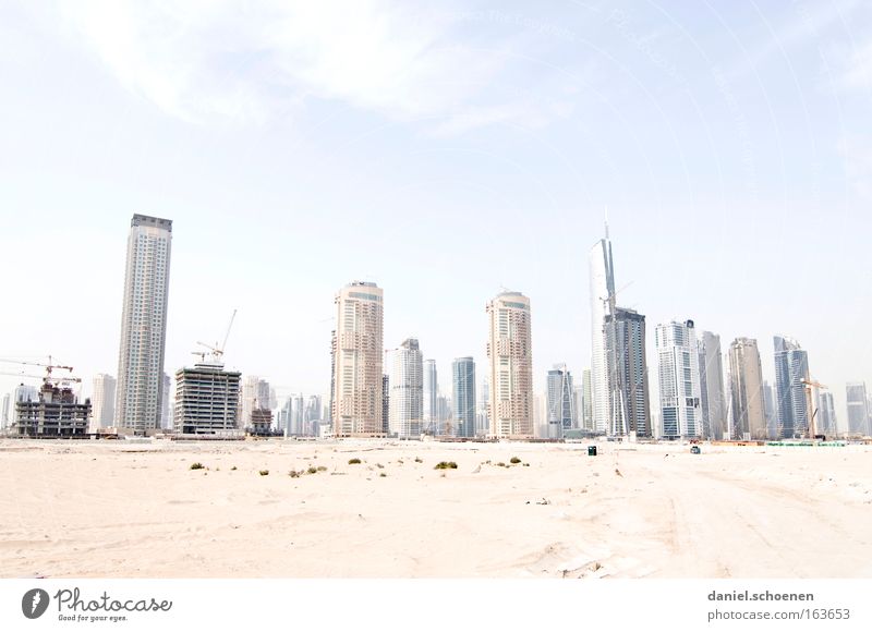 downtown Dubai Town Skyline City High-rise surreal Sand Flat (apartment) Arabia Growth light heat Sun