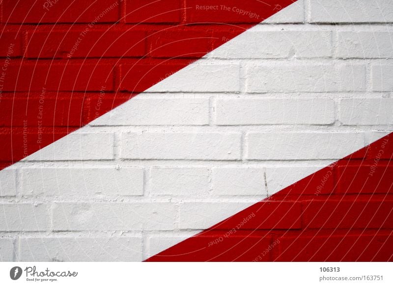 Photo number 117071 White Red Wall (building) Line Diagonal Brick Progress Graphic Triangle Corner Classification Colour Dye Painted Detail Section of image
