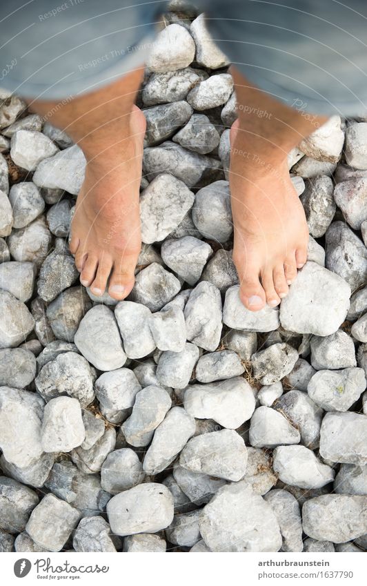 Barefoot on stones Beautiful Healthy Wellness Life Summer Summer vacation To go for a walk Human being Masculine Young man Youth (Young adults) Infancy Adults