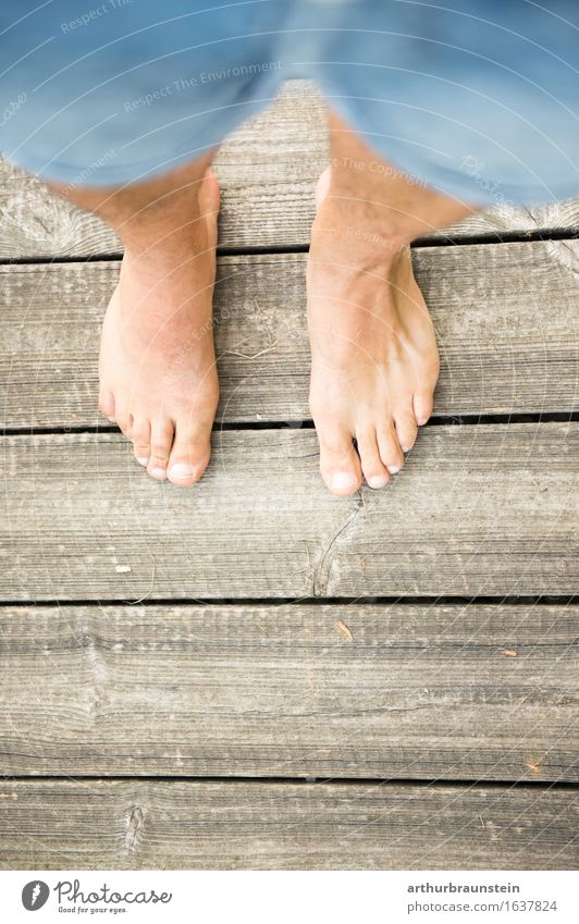 Barefoot on wood Personal hygiene Pedicure Vacation & Travel Trip Summer To go for a walk Human being Masculine Young man Youth (Young adults) Adults Life Feet