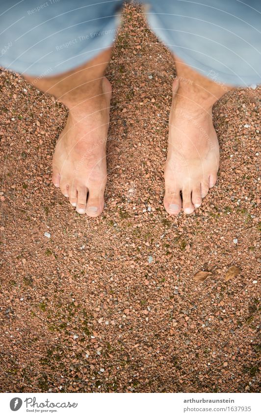 Barefoot on gravel ground Life Contentment Spa Freedom Summer Hiking To go for a walk Human being Masculine Young man Youth (Young adults) Adults Feet 1
