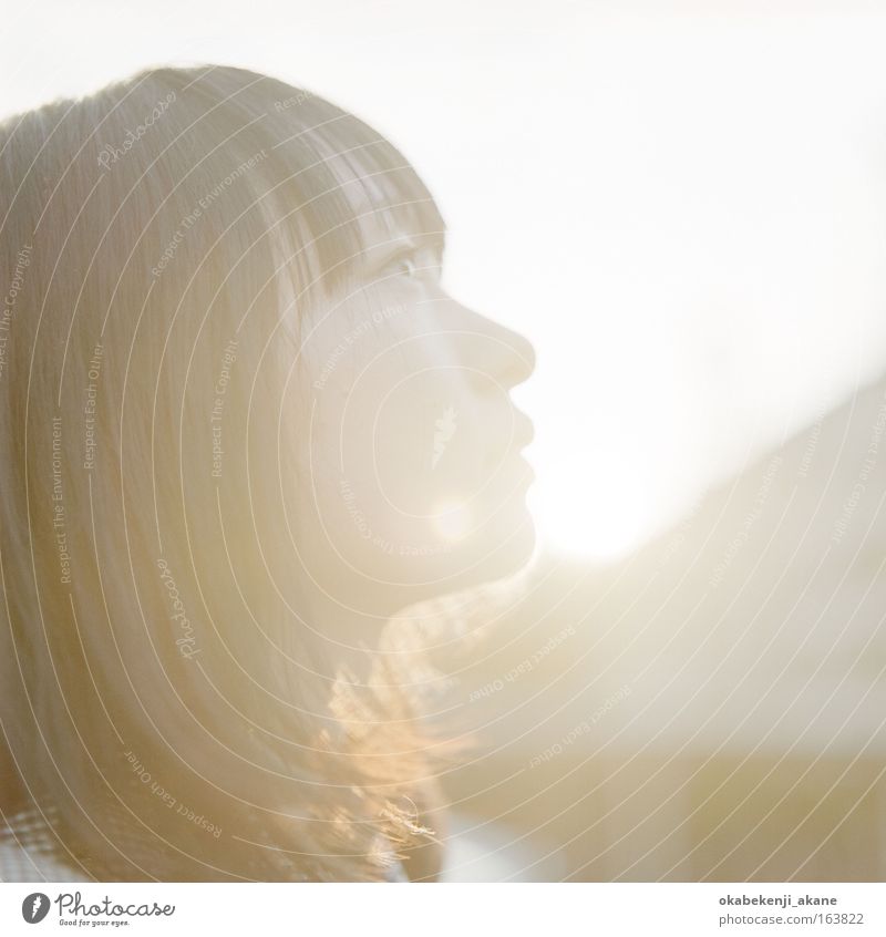 y o u Colour photo Close-up Copy Space left Evening Twilight Light Portrait photograph Human being Feminine Young woman Youth (Young adults) Face Eyes 1